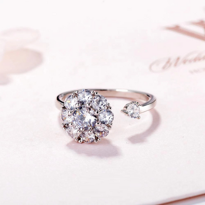 Adjustable 925 Sterling Silver Ring with Spinning Cubic Zirconia