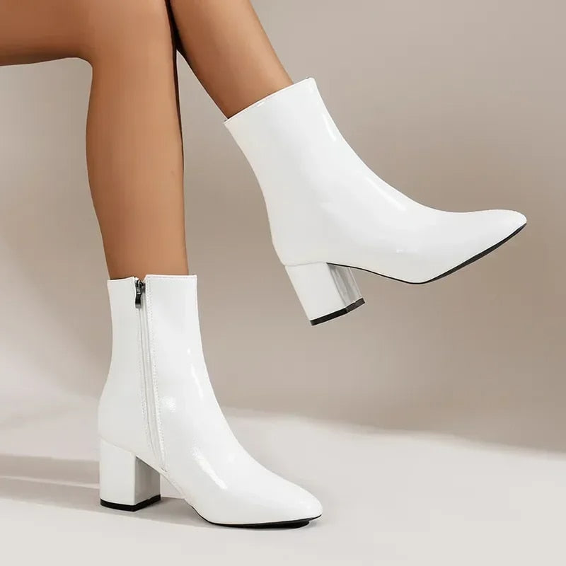 Women's white elegant heeled ankle boots