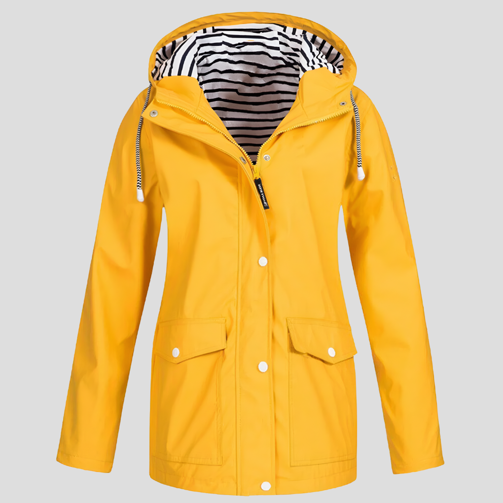 Women's yellow waterproof windproof hooded rain jacket