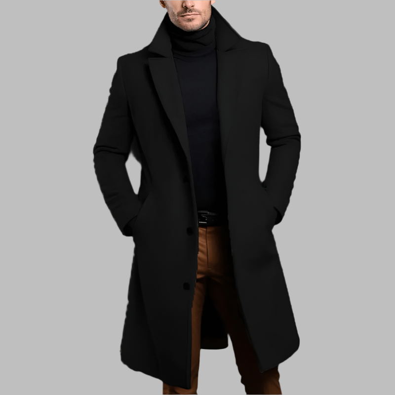 Men's long tailored overcoat - front