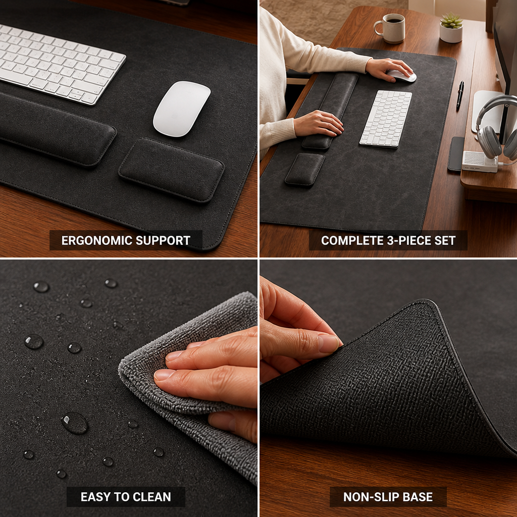 Desk Pad Set – 3-Piece Mat with Wrist Rests