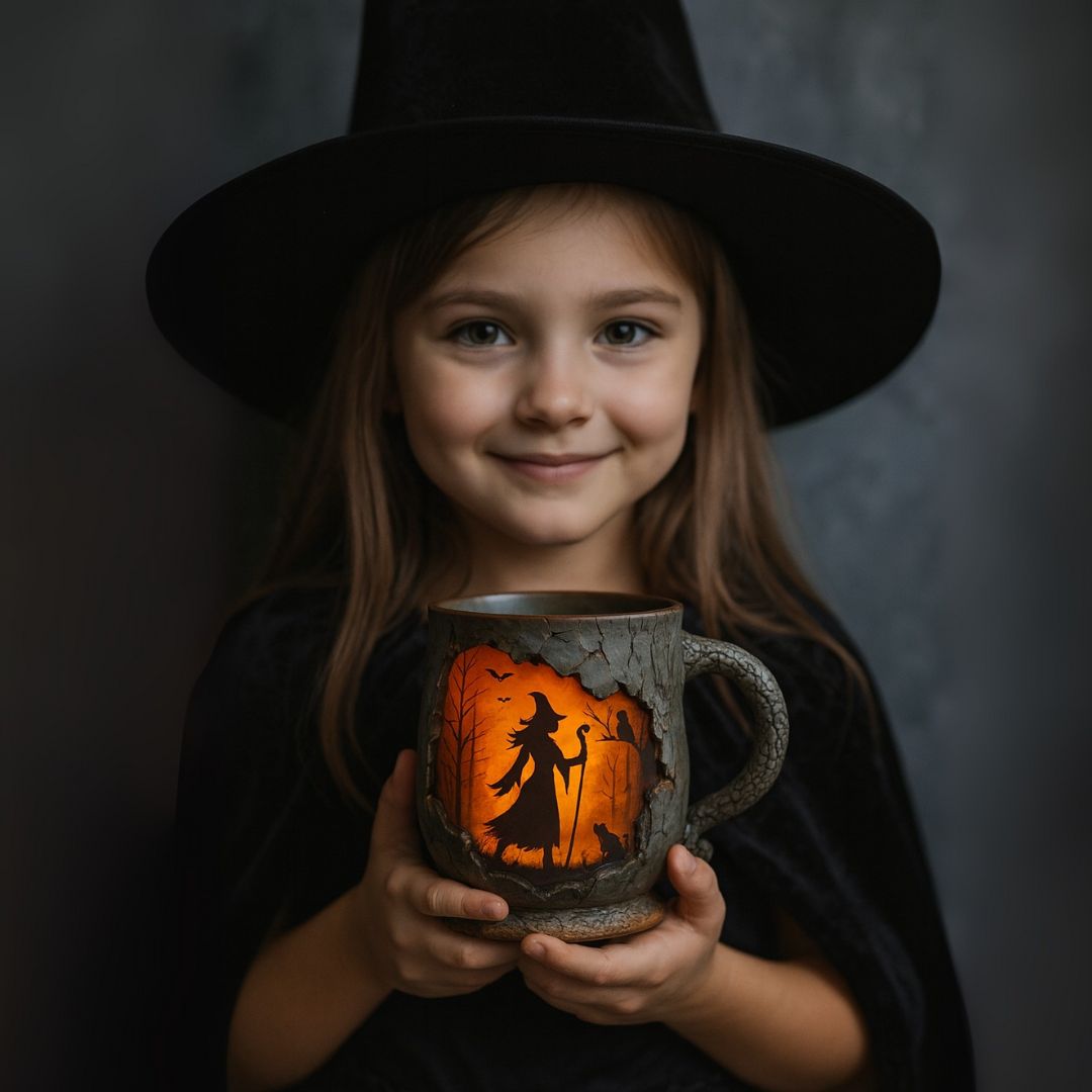 Mystical witch forest embossed ceramic mug