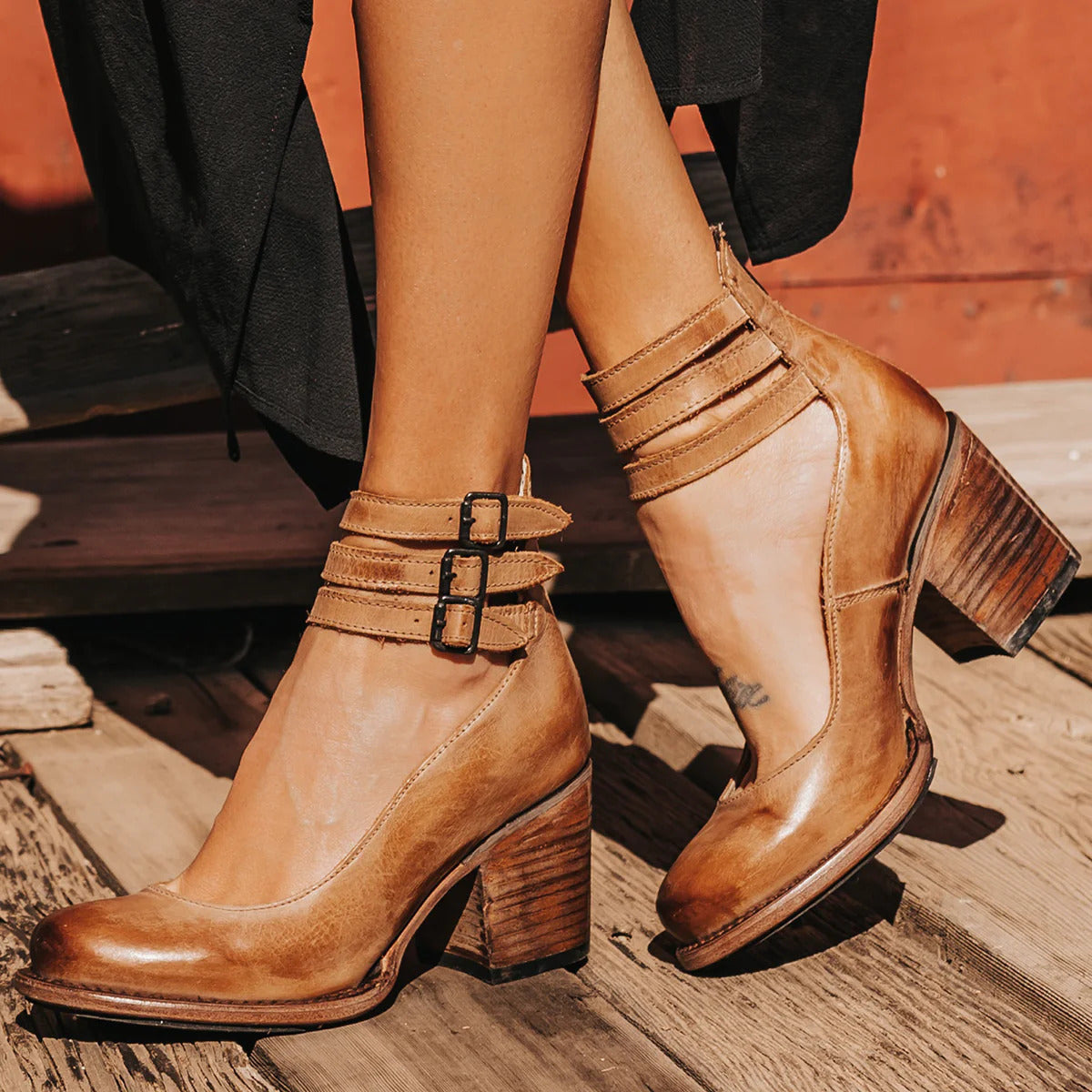 Women's ankle-strap block-heel boots - side