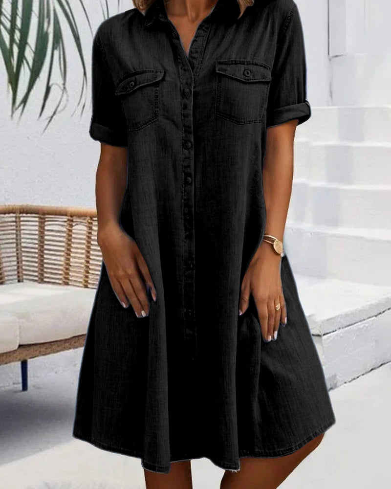 Women's denim-look midi shirt dress - detail