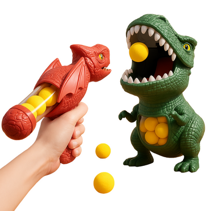 Dinosaur blaster target game with foam balls