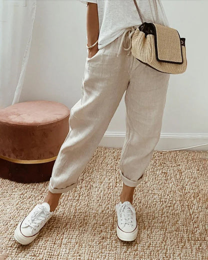 Women's drawstring linen trousers