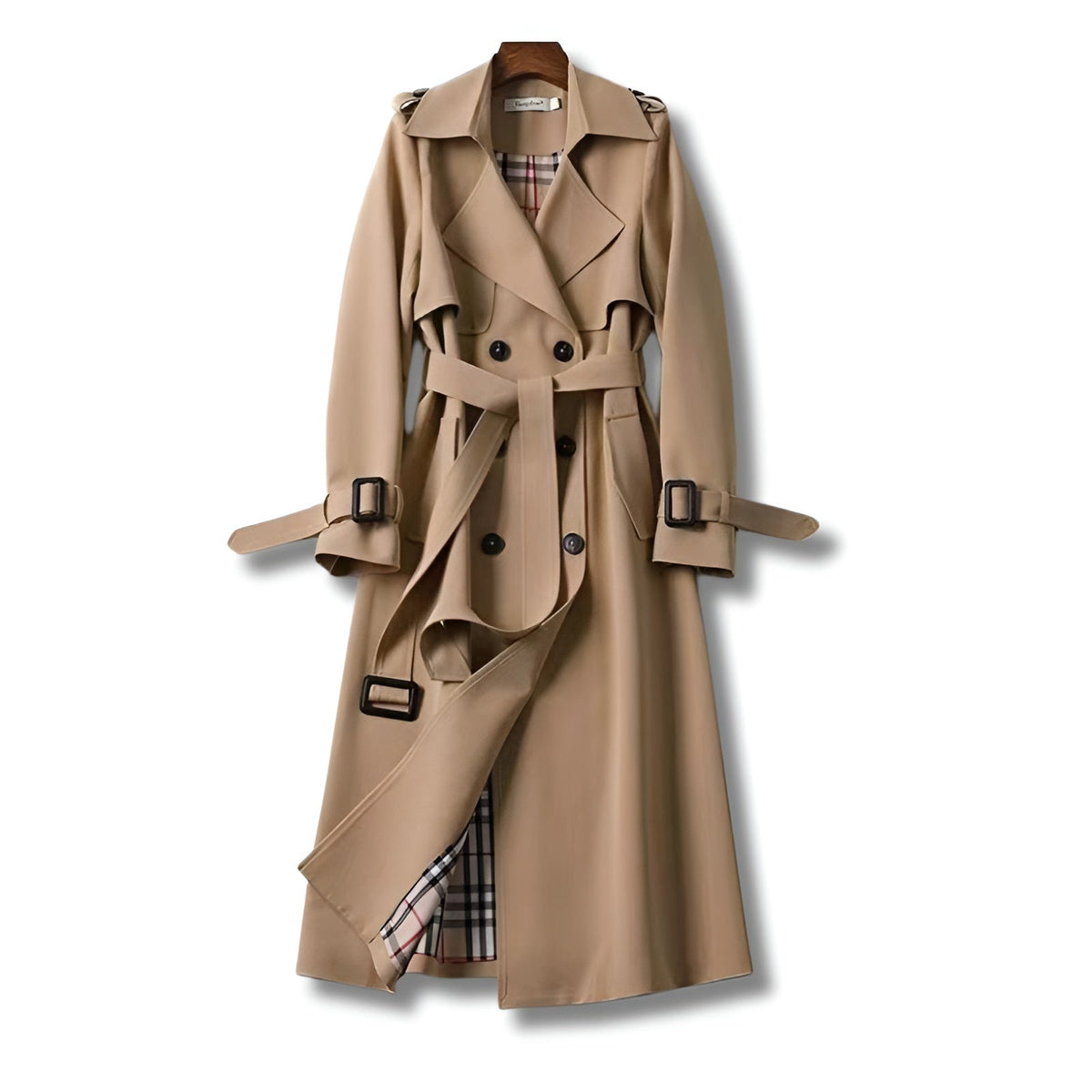 Women's khaki classic belted winter trench coat