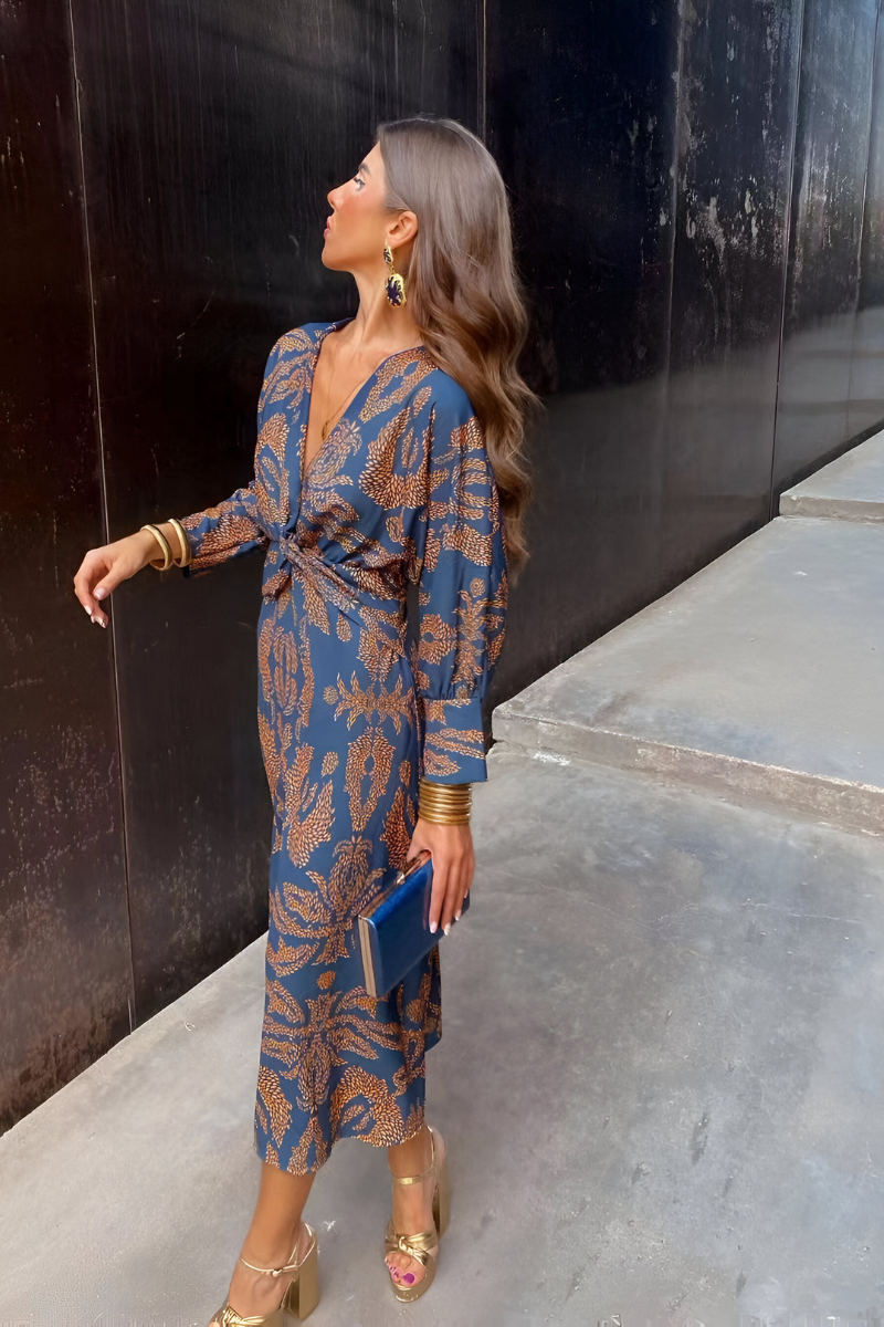 Women's floral V-neck midi dress - front