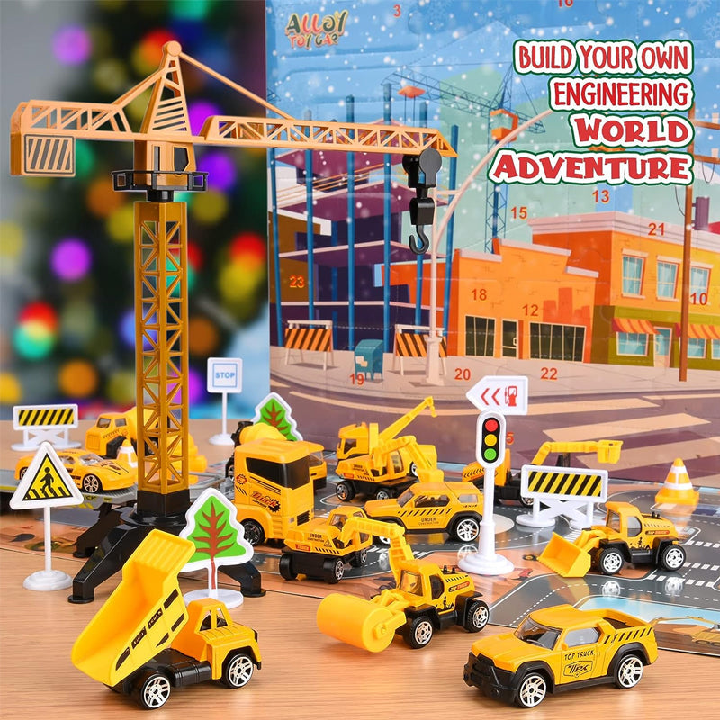 Construction toy advent calendar with vehicles