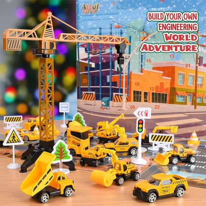 Construction toy advent calendar with vehicles