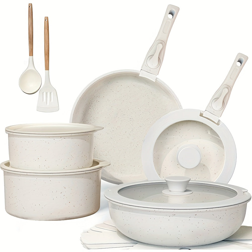 17-piece ceramic non-stick pan set with removable handles