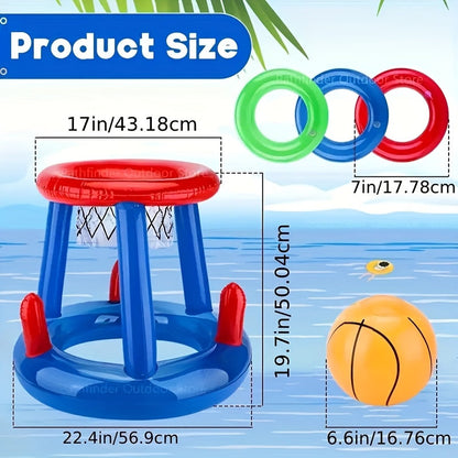 Inflatable floating pool basketball hoop set