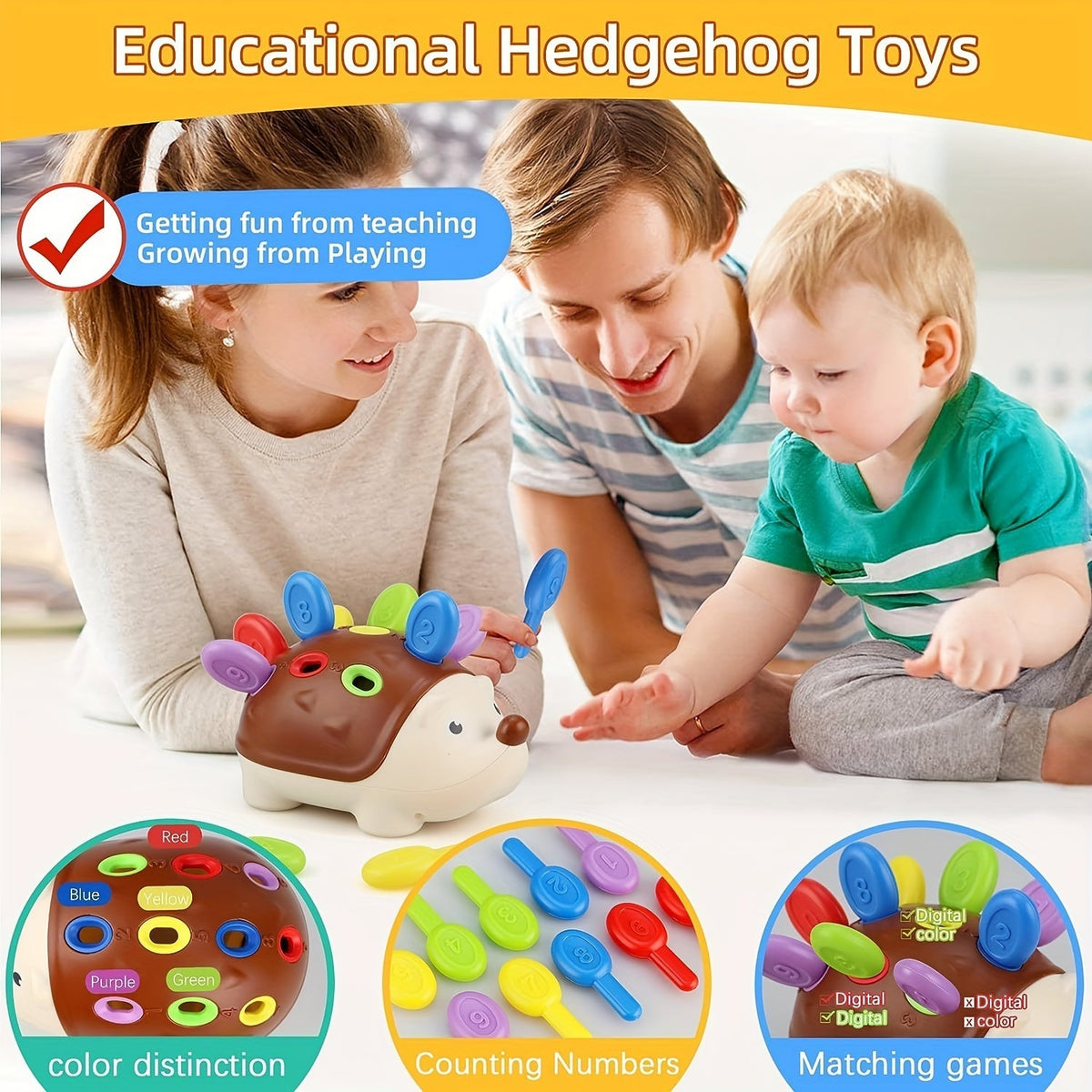 Hedgehog Peg Learning Toy – Numbers & Colours for Toddlers