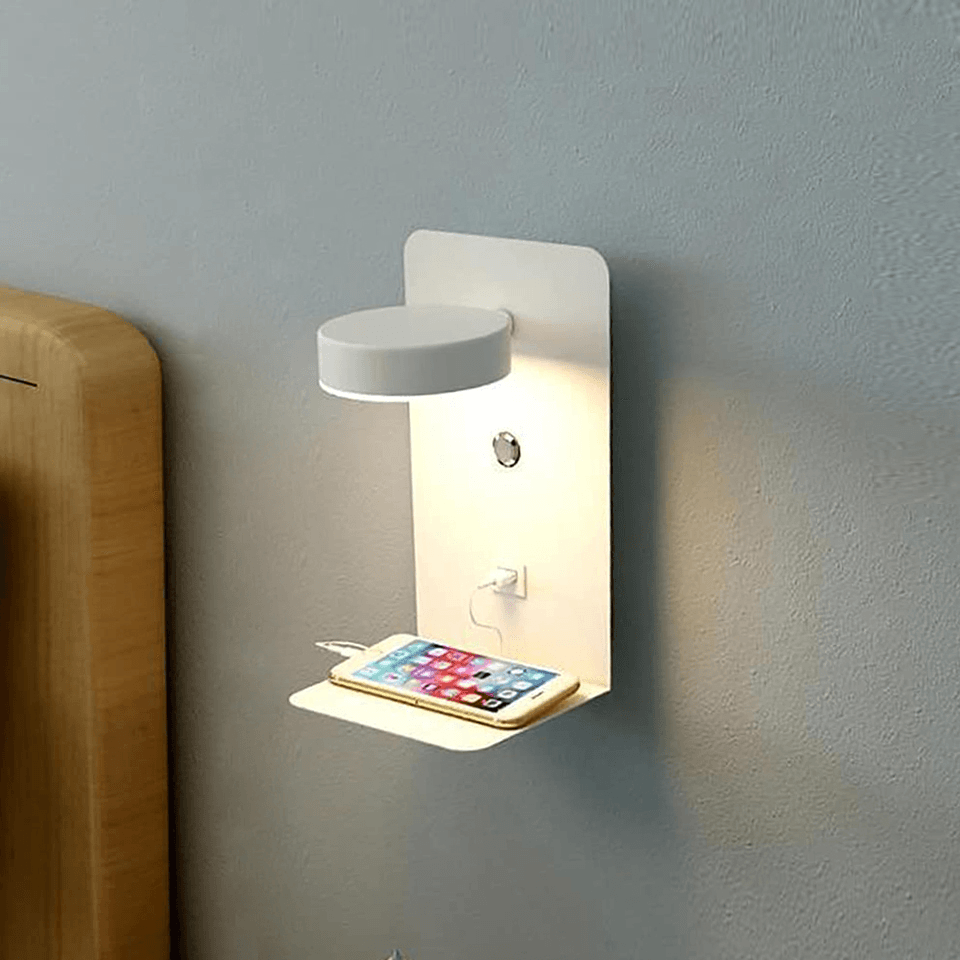 LED wall lamp with USB charging and rotating head