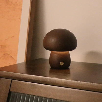 Wooden mushroom LED touch table lamp