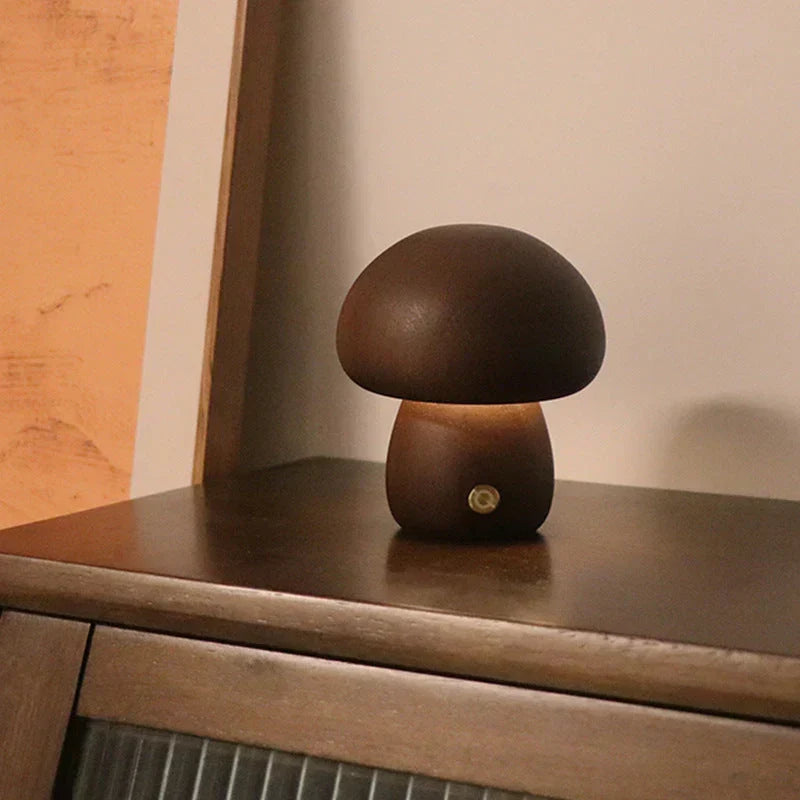 Wooden mushroom LED touch table lamp