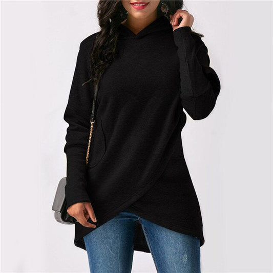 Women's asymmetric soft hooded sweatshirt