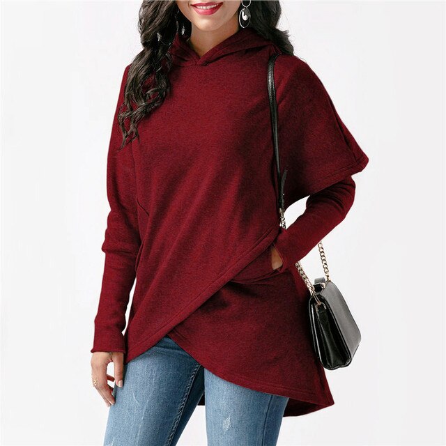 Women's asymmetric soft hooded sweatshirt