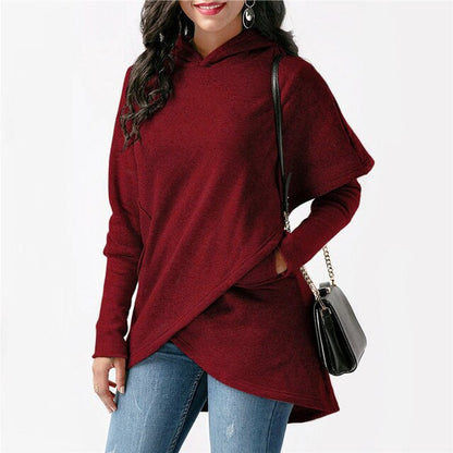 Women's asymmetric soft hooded sweatshirt