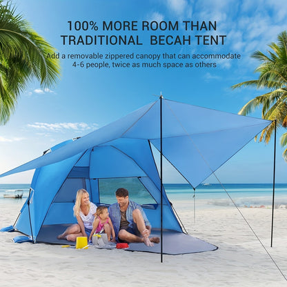 Pop-Up Beach Tent – UV Sun Shelter for 4-6 with Canopy
