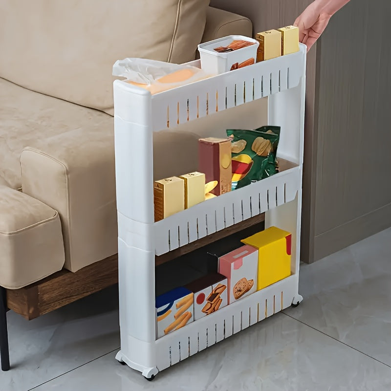Slim 3-tier rolling storage trolley cart