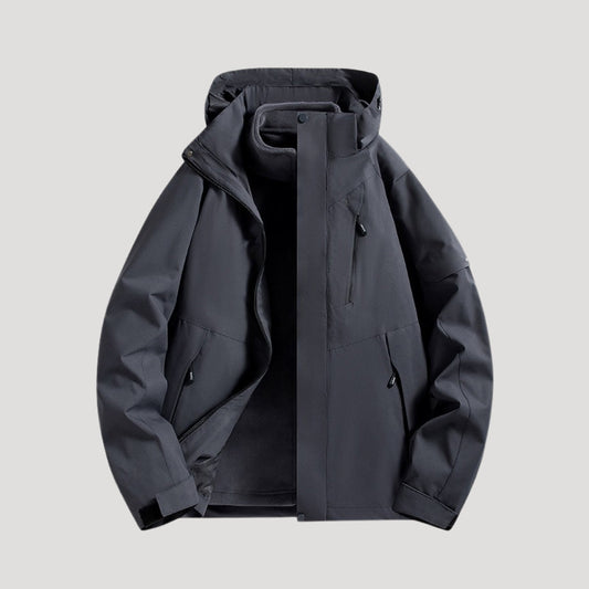 Women's black waterproof hooded windbreaker outdoor jacket