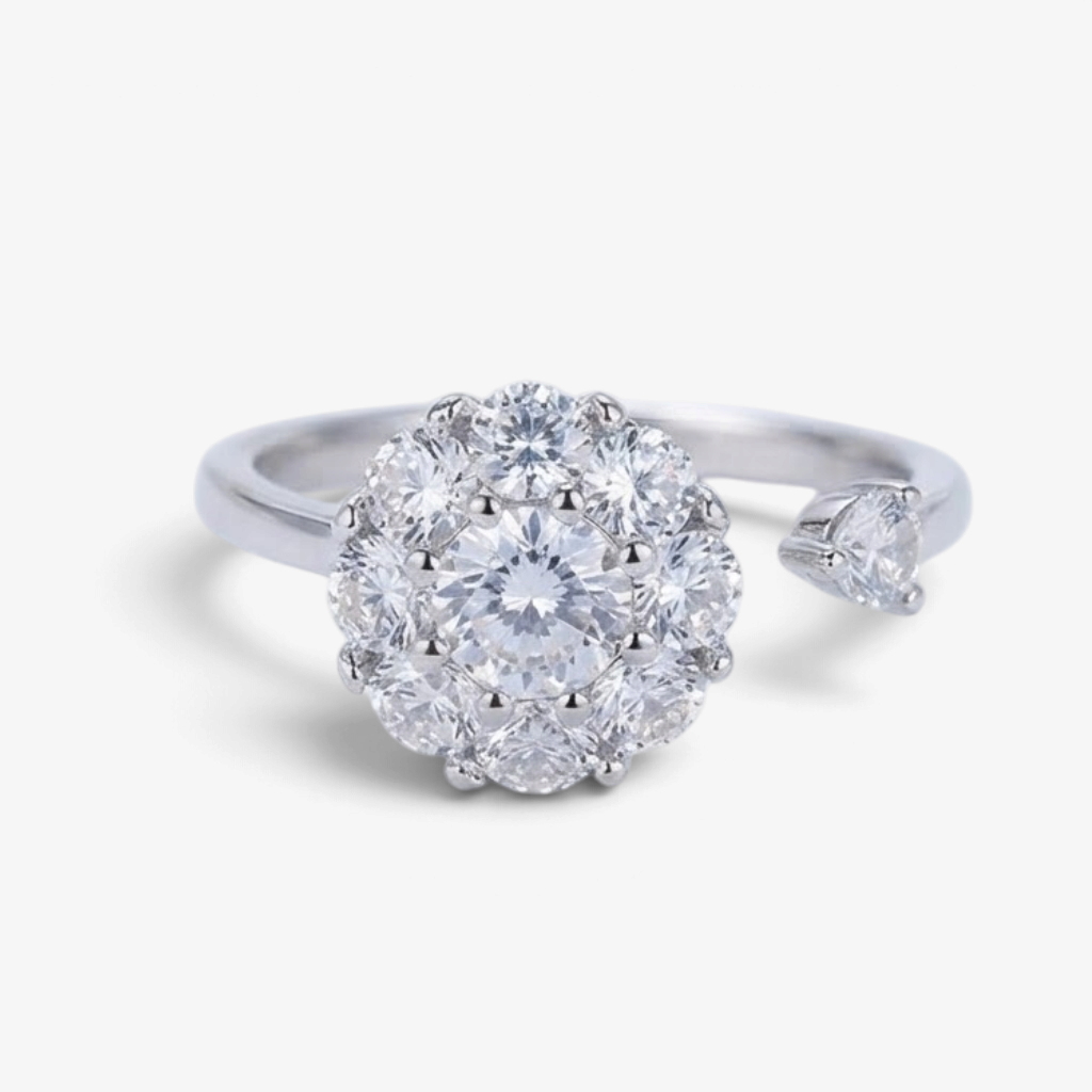 Adjustable 925 Sterling Silver Ring with Spinning Cubic Zirconia