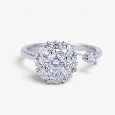 Adjustable 925 Sterling Silver Ring with Spinning Cubic Zirconia