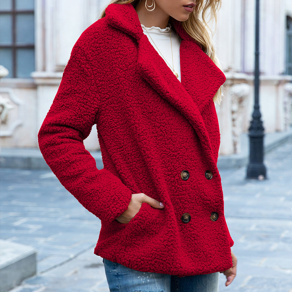 Teddy Faux-Fur Jacket – Cropped Button Winter Jacket