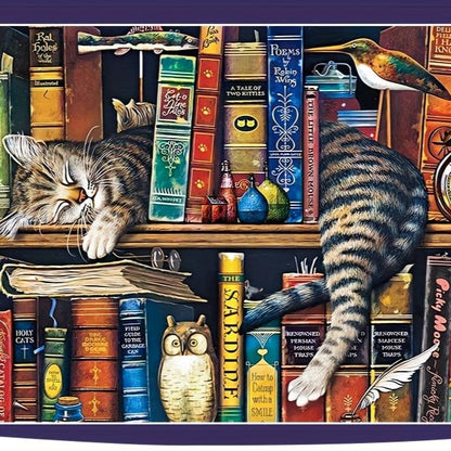 Cat on a bookshelf 1000-piece jigsaw puzzle