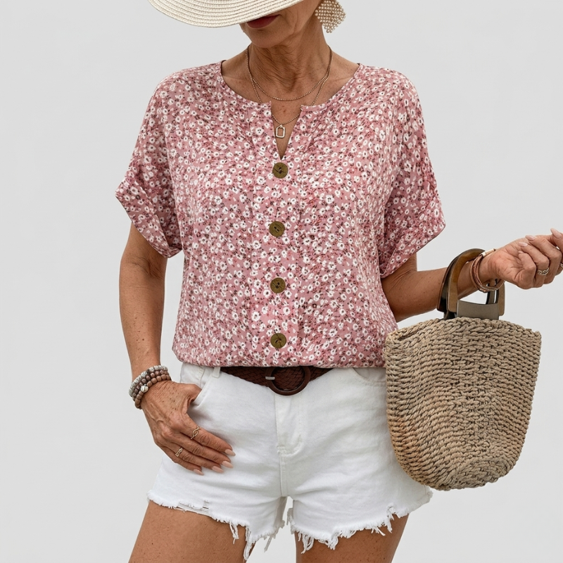 Women's floral button-detail summer blouse