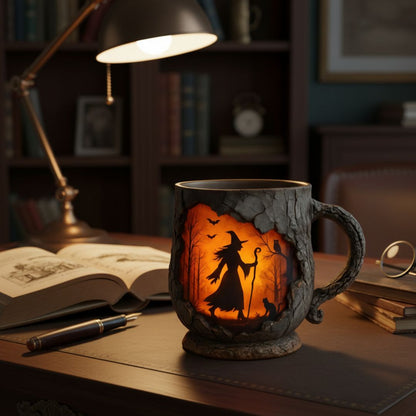 Mystical witch forest embossed ceramic mug