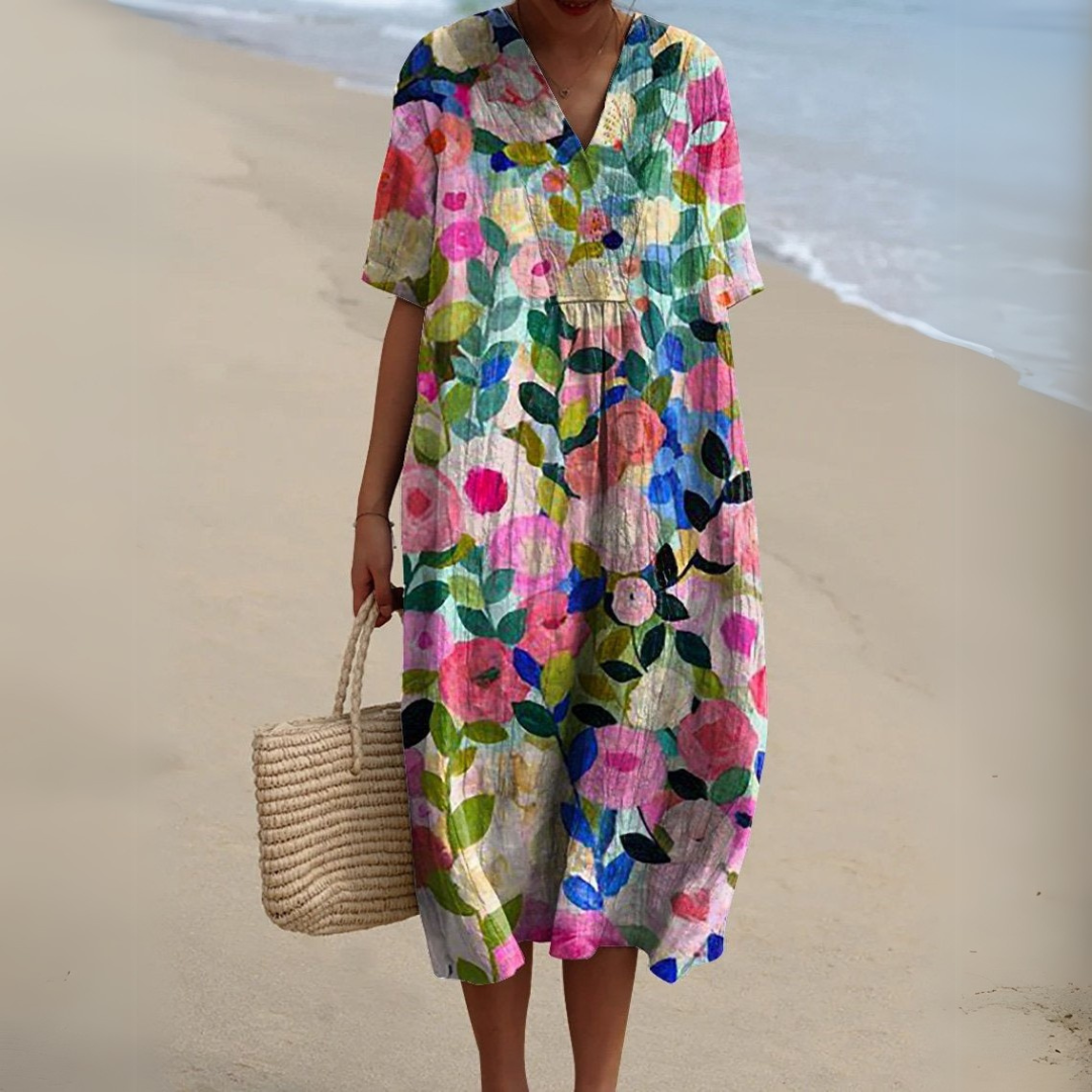 Women's floral V-neck maxi dress - front
