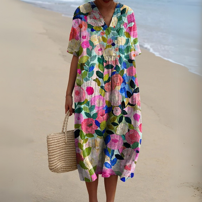 Floral V-Neck Summer Dress – Multicolour Maxi Dress