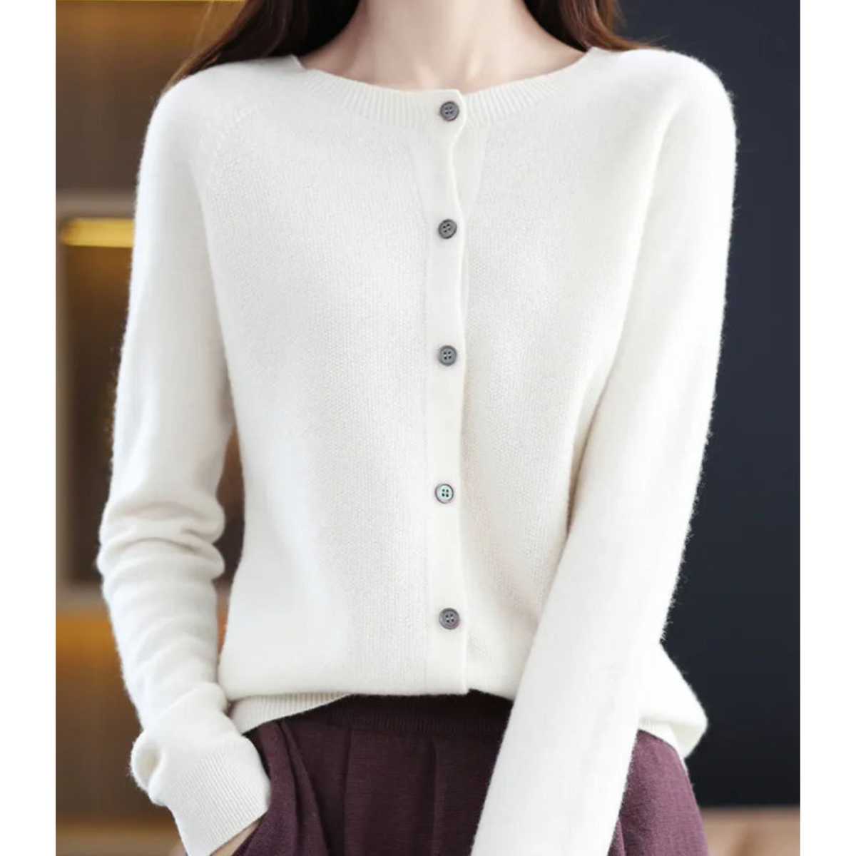 Women's Knit Cardigan – Crew-Neck Button-Front Cardigan