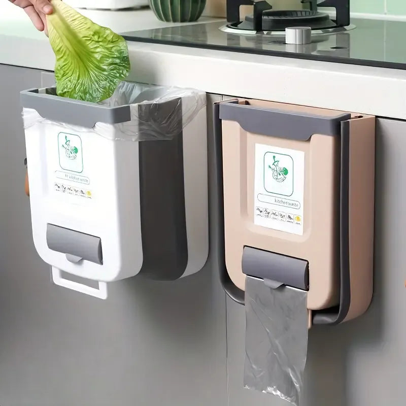 Foldable wall-mounted collapsible kitchen waste bin