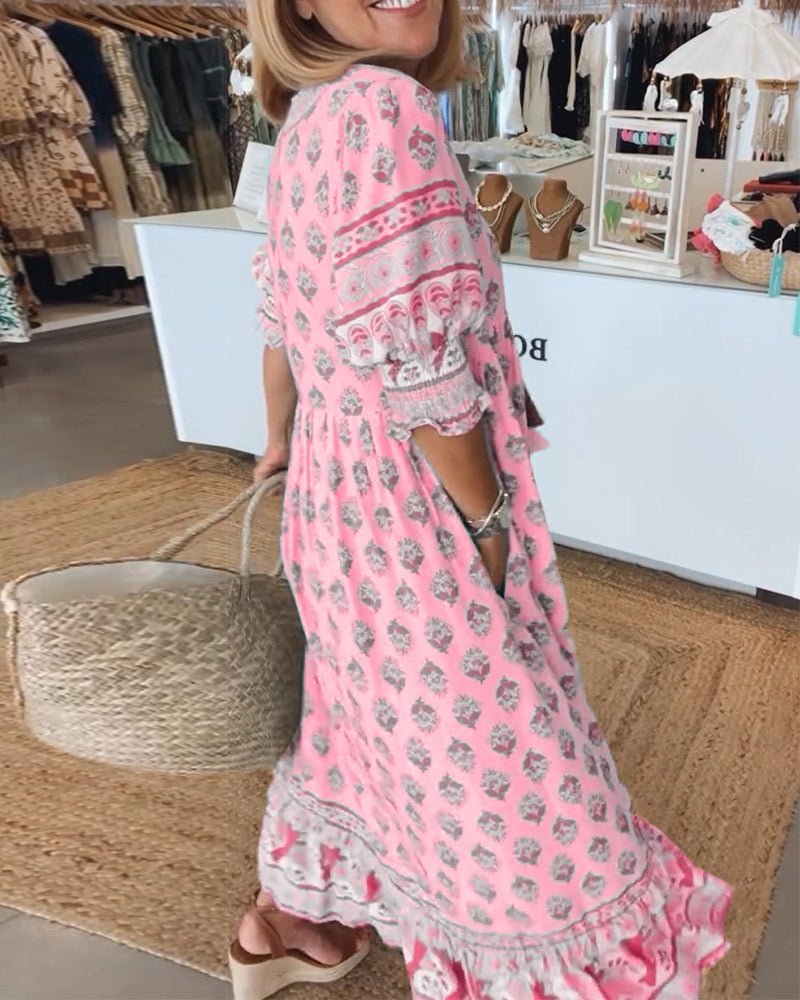 Women's Floral V-Neck Dress – Midi Summer Dress