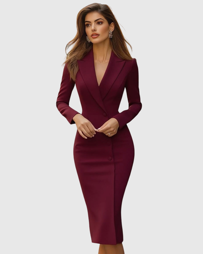 Women's tailored long-sleeve bodycon midi dress