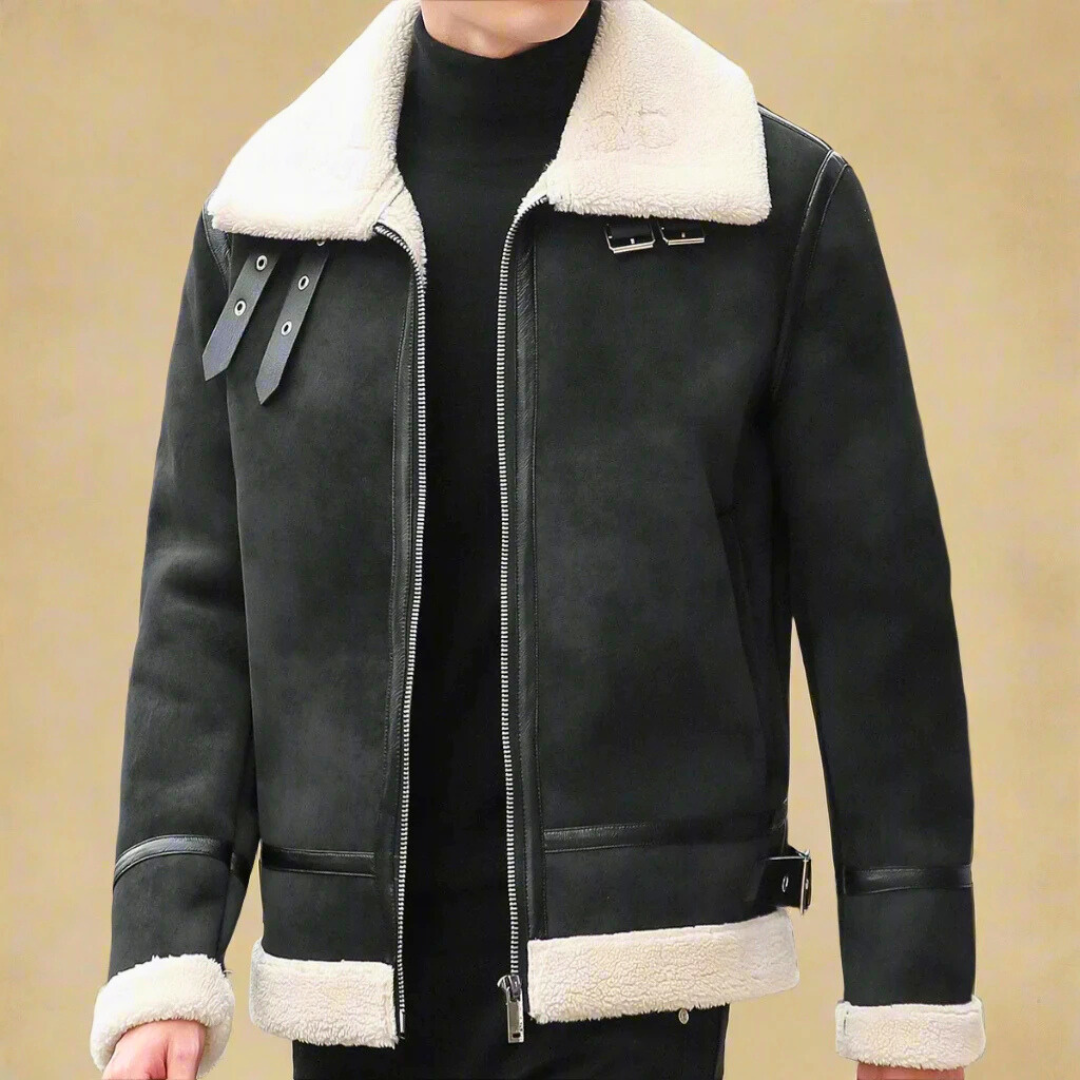 Men's belted suede coat - detail