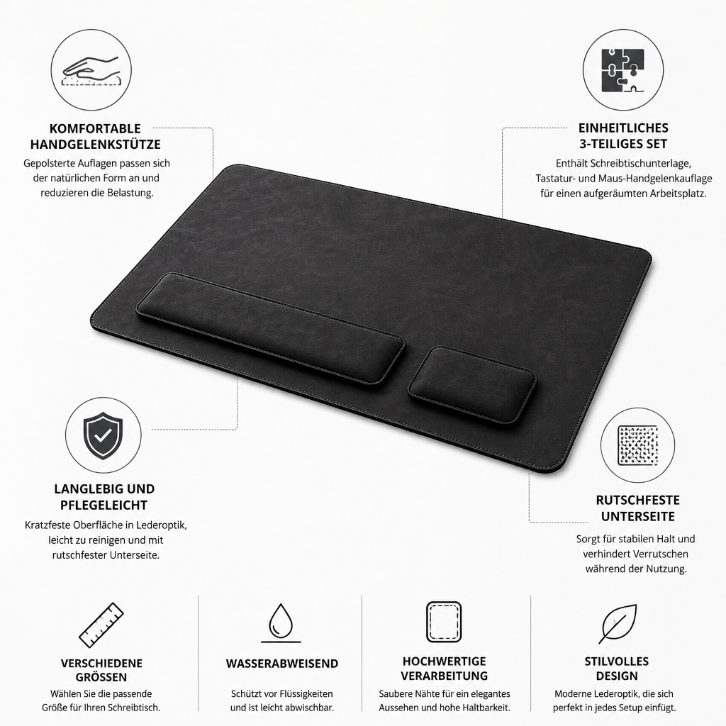Desk Pad Set – 3-Piece Mat with Wrist Rests