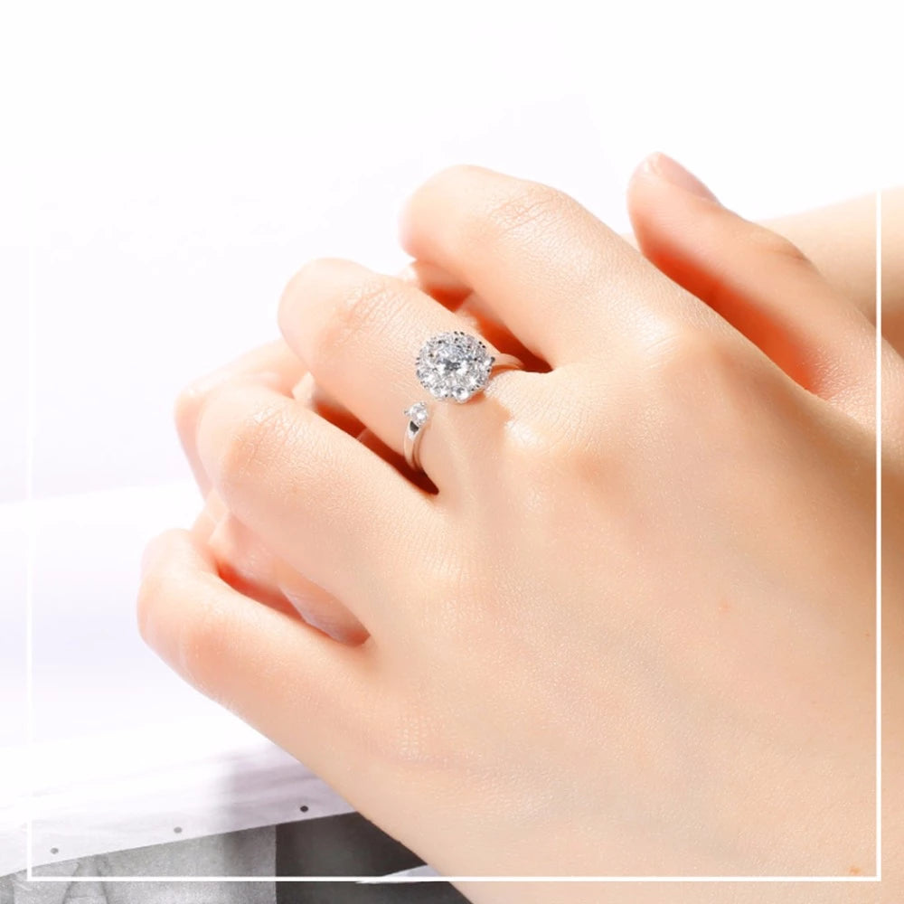Adjustable 925 Sterling Silver Ring with Spinning Cubic Zirconia