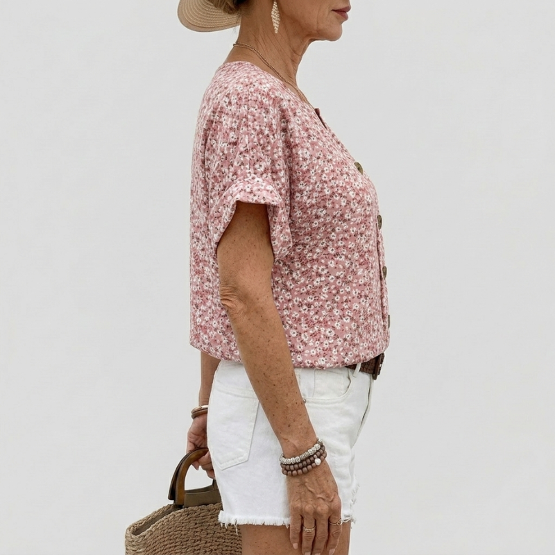 Women's floral button-detail summer blouse