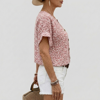 Women's floral button-detail summer blouse