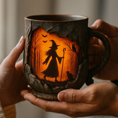 Mystical witch forest embossed ceramic mug