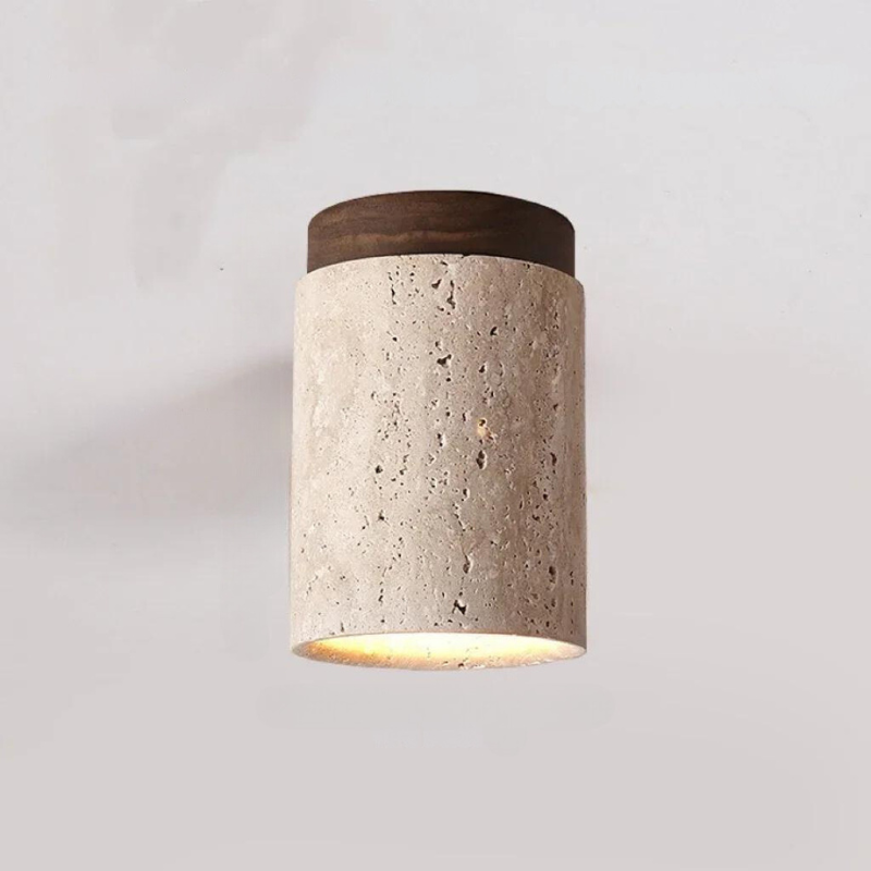 Cement & Wood Ceiling Lamp – Modern Rustic Flush Mount