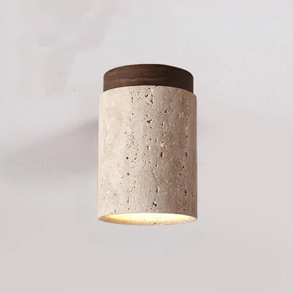 Cement & Wood Ceiling Lamp – Modern Rustic Flush Mount
