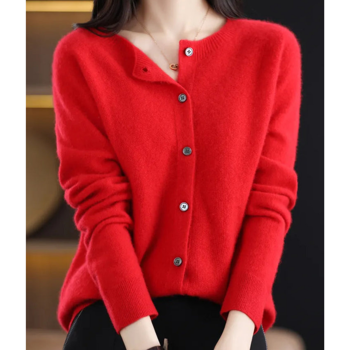 Women's Knit Cardigan – Crew-Neck Button-Front Cardigan