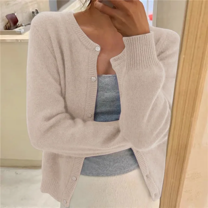 Women's Knit Cardigan – Crew-Neck Long-Sleeve Cardigan