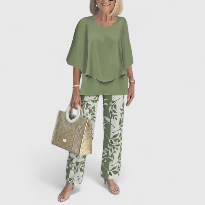 Women's two-piece top and trousers set - front