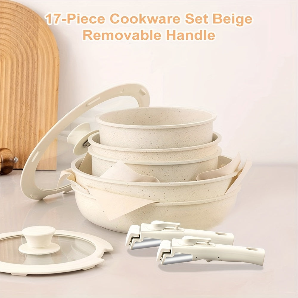 17-piece ceramic non-stick pan set with removable handles